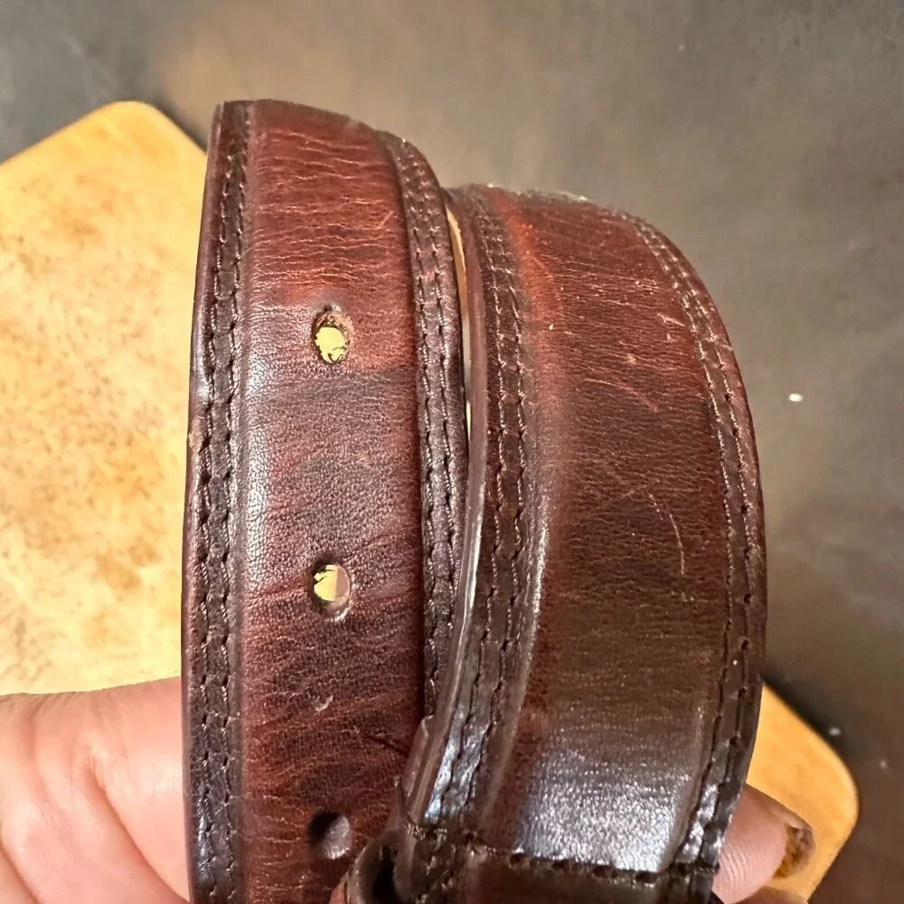 Vintage Mahogany Oil Tanned Cowhide  brass Buckle Mens Size Large 34-36